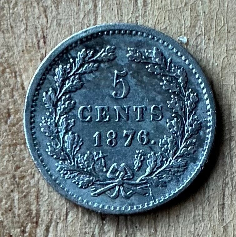 5 cent 1876 Willem III, Ophalen, Koning Willem III, Zilver, Losse munt