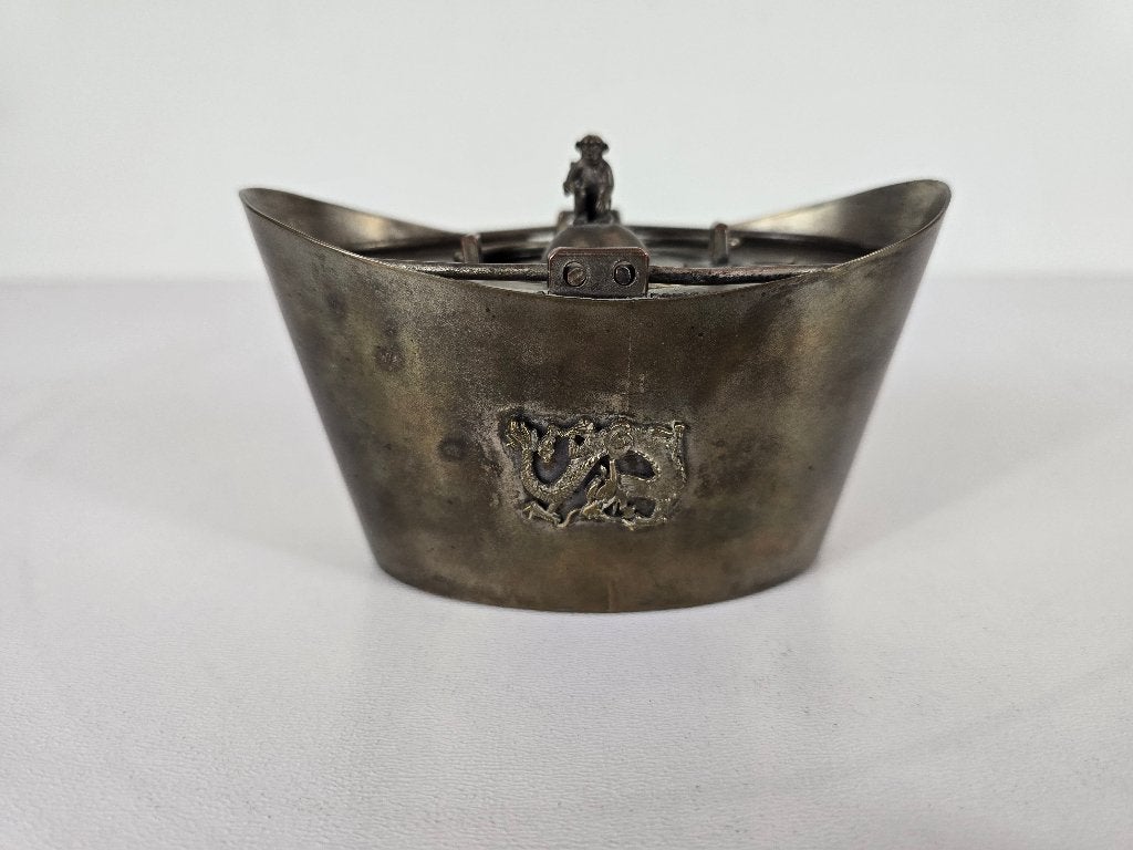 Antieke Chinese Zilveren Sycee Inktpot Draak Aap, late Qing, Ophalen of Verzenden, Koper