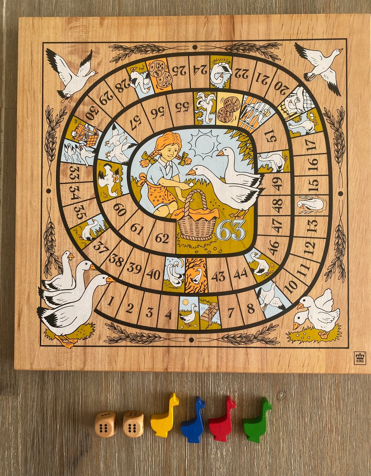 King Houten Ganzenbord, Klassiek bordspel, Een of twee spelers, Ophalen of Verzenden, Zo goed als nieuw, King