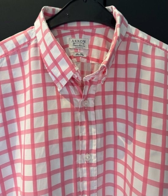Arrow overhemd wit roze geblokt maat L, Kleding | Heren, Verzenden, Arrow, Halswijdte 41/42 (L), Roze
