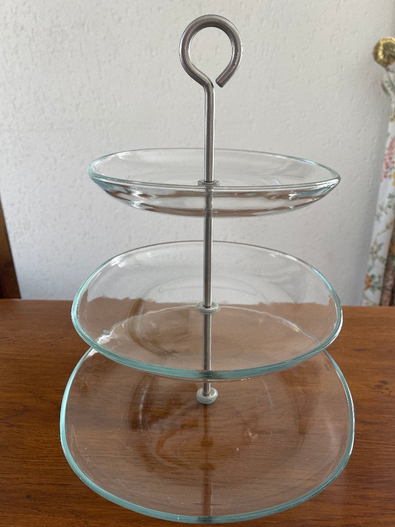 3 delige "Etagère" met 3 Glazen Schalen, Huis en Inrichting, Ophalen of Verzenden, Overige stijlen, Glas, Schaal of Schalen