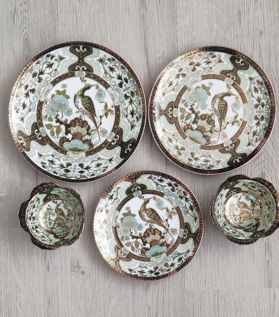 Vintage Japans Servies met Vogel- en Bloemenmotief, Antiek en Kunst, Antiek | Servies compleet, Ophalen of Verzenden