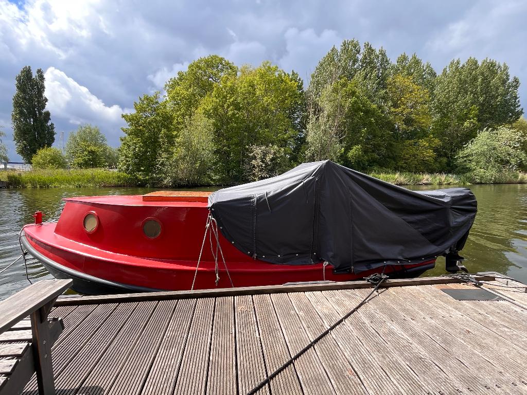 7 meter roestvrije gerenoveerde vlet sloep met moter + stuur, Watersport en Boten, Sloepen, Ophalen, Gebruikt, Staal, 1.00 - 1.50 meter