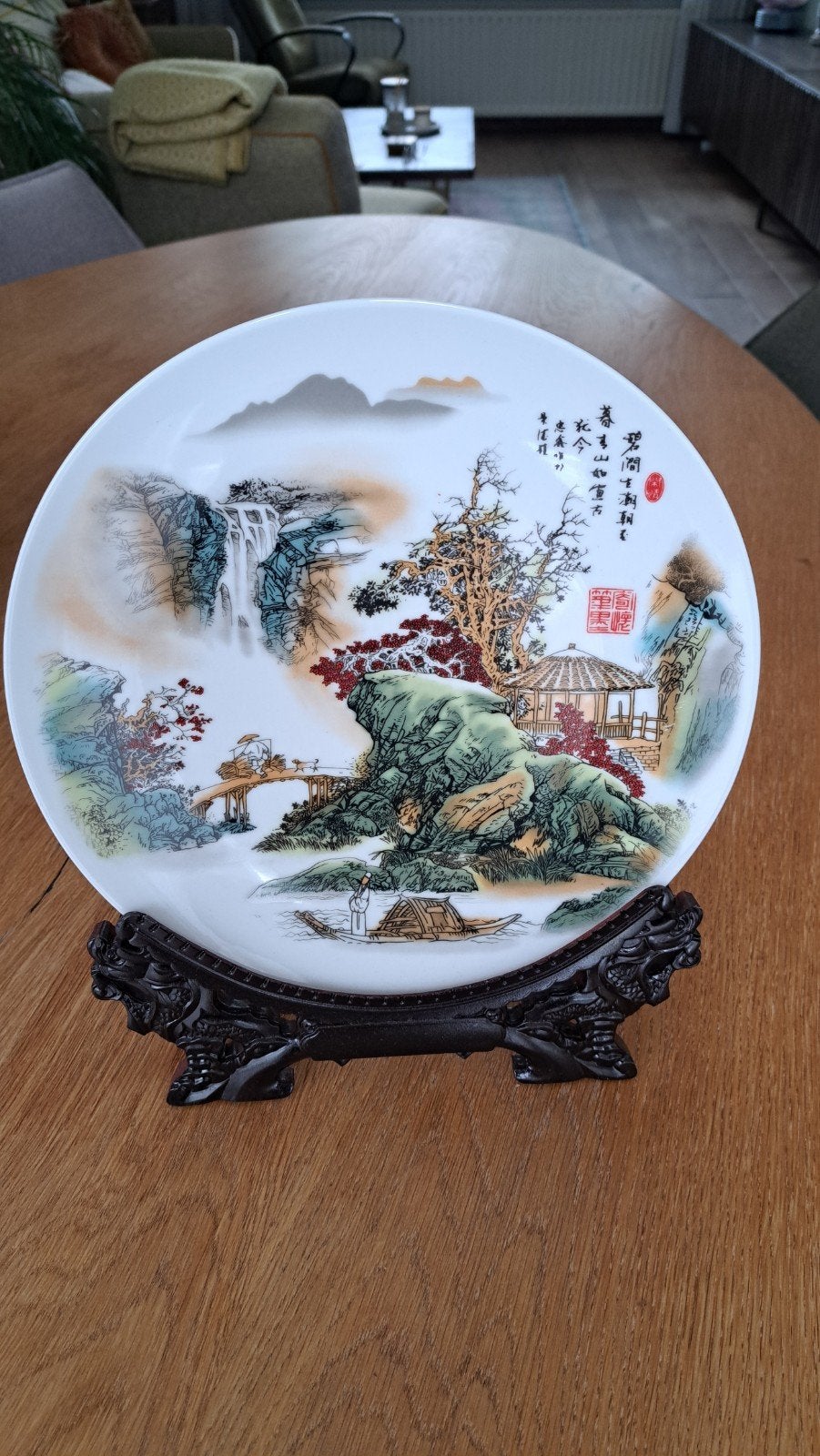 Chinese porseleinen bord met houder, Antiek en Kunst, Ophalen of Verzenden
