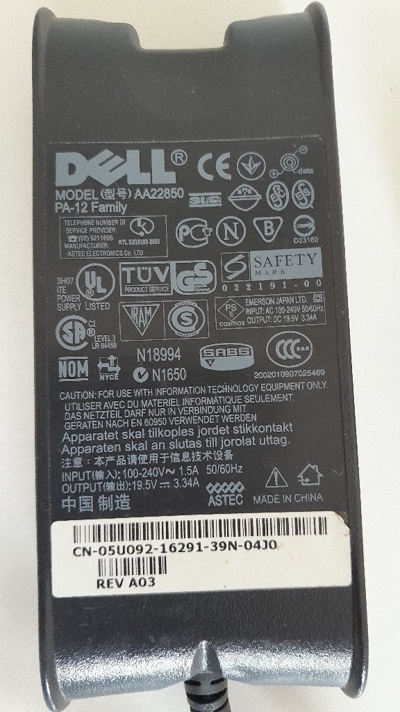 Dell PA-12 Family Laptop Oplader 19.5V 3.34A, Computers en Software, Ophalen of Verzenden, Gebruikt