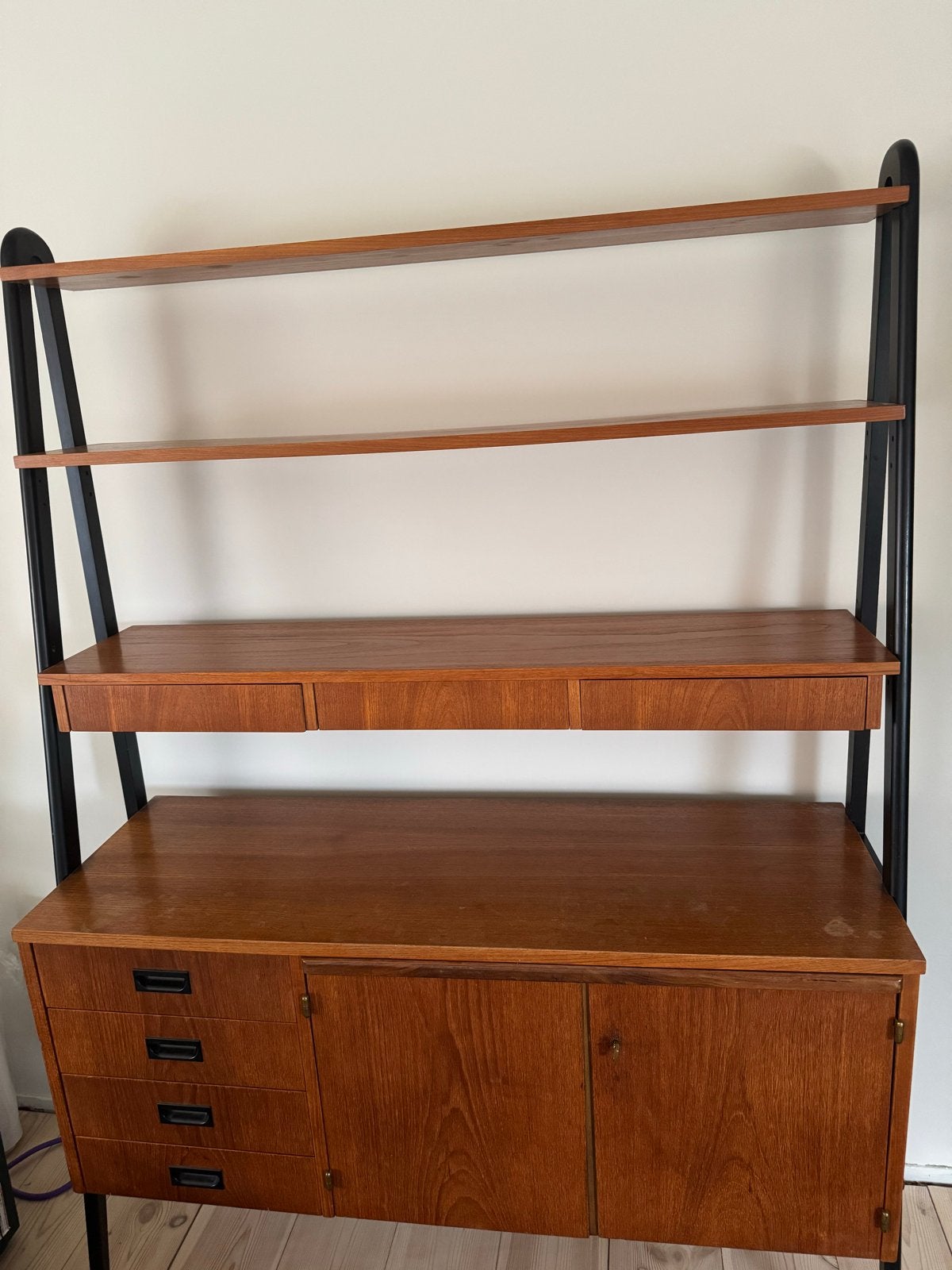 Vintage Teakhouten Boekenkast met Lades en Deuren, Ophalen, Gebruikt, 100 tot 150 cm, Teakhout