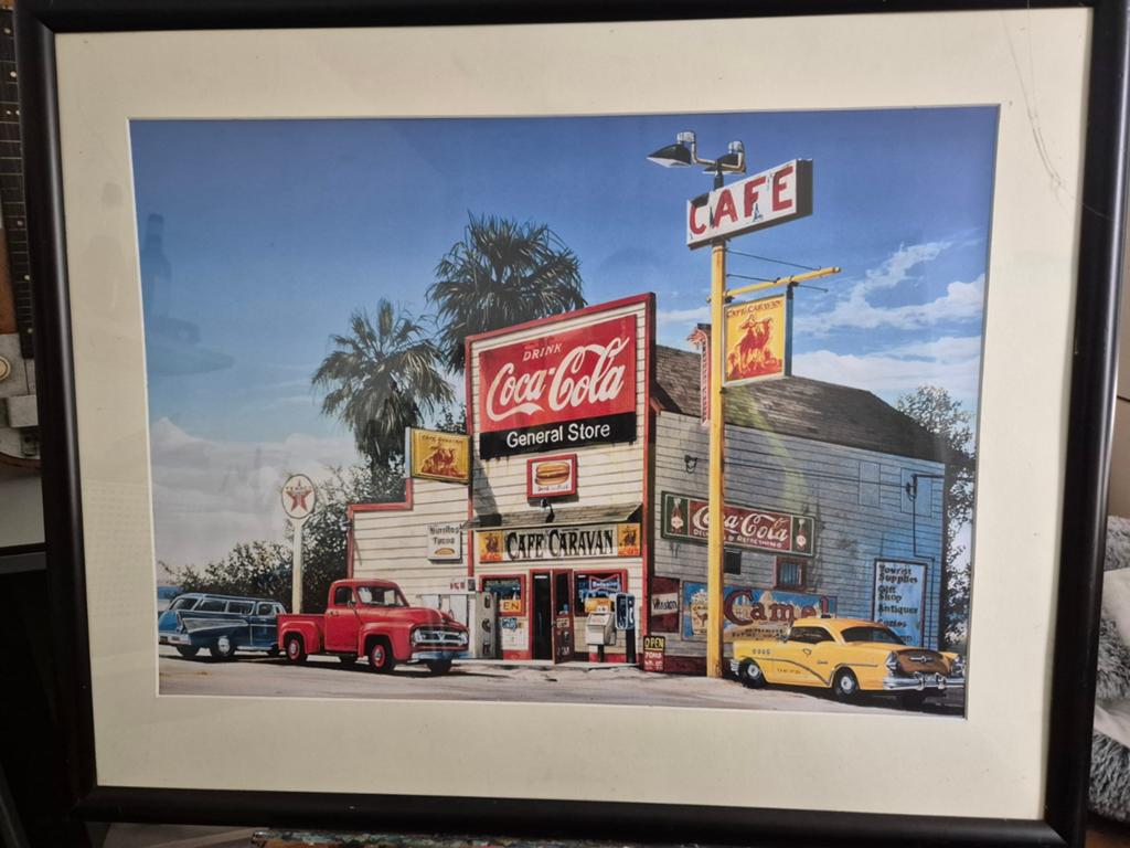 Vintage Coca-Cola Oldtimers Poster Jaren '50 Stijl, Ophalen, Gebruikt, 50 tot 75 cm, 75 tot 100 cm