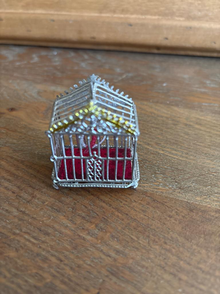 Tinnen ministuur vogelkooi voor bv poppenhuis, Ophalen of Verzenden