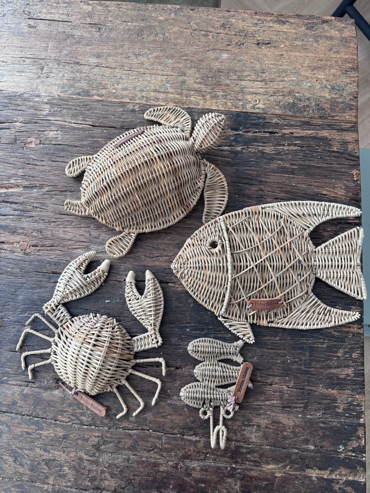 Riviera Maison Rotan Decoratie Zee Thema (4 stuks), Ophalen, Beige, Natuurlijk materiaal, Landelijk