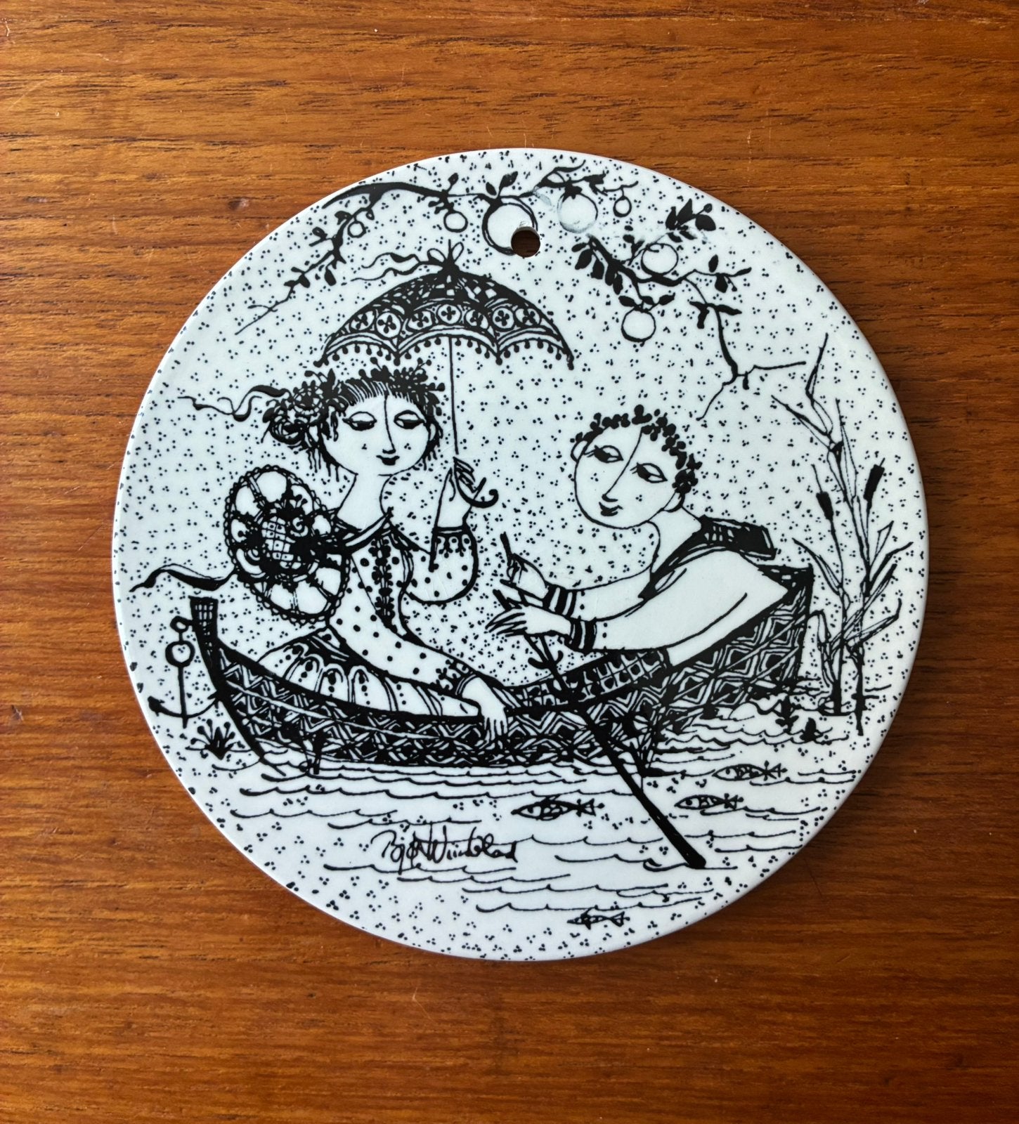 Vintage wandbordje Bjørn Wiinblad Juli Nocturne, Huis en Inrichting, Woonaccessoires | Wanddecoraties, Gebruikt, Meerkleurig, Steen/keramiek