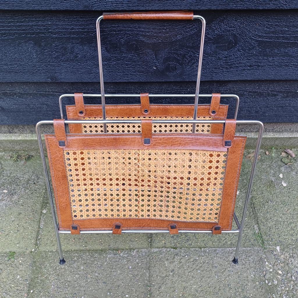 Lectuurbak tijdschriftenhouder chroom leder vintage., Ophalen, Zo goed als nieuw