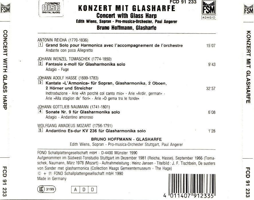 CD - Bruno Hoffmann - Konzert mit glasharfe - 1990, Ophalen of Verzenden, Zo goed als nieuw, Orkest of Ballet, Barok