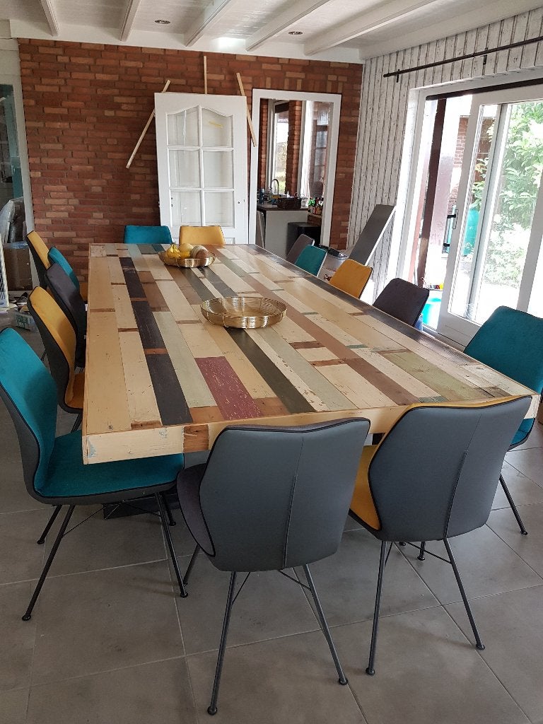 Vergadertafel lange tafel sloophout, eiken, plywood, bamboe, Ophalen