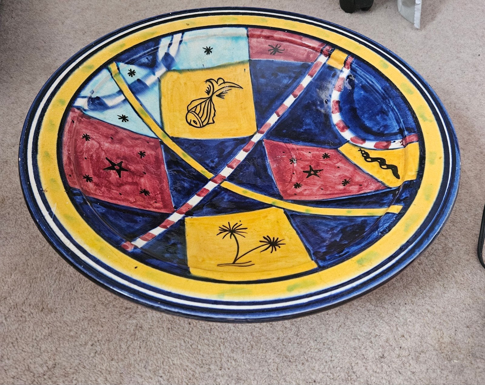 Grote decoratieve schaal, 43cm, handgeschilderd, Ophalen of Verzenden