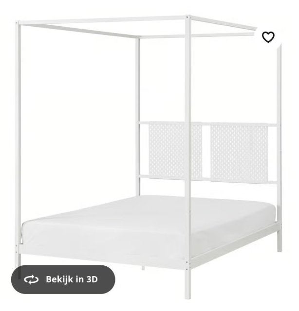 Hemelbed Vitarna Ikea (140x200) wit, incl. 2 lattenbodems, Ophalen, Wit, Tweepersoons, 140 cm