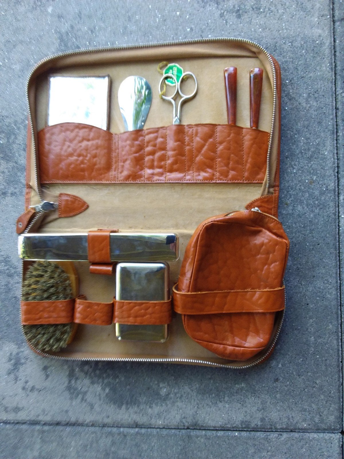 Vintage Leren Reis Toiletset, Antiek en Kunst, Ophalen of Verzenden