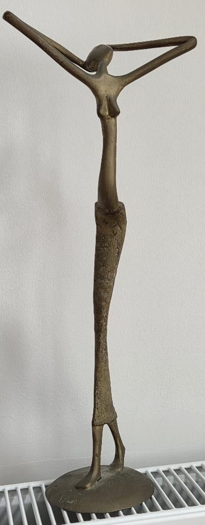 Vintage Afrikaans beeldje, gestileerde vrouw, Ophalen of Verzenden, 20 - 50 cm, Beeld, Vrouw