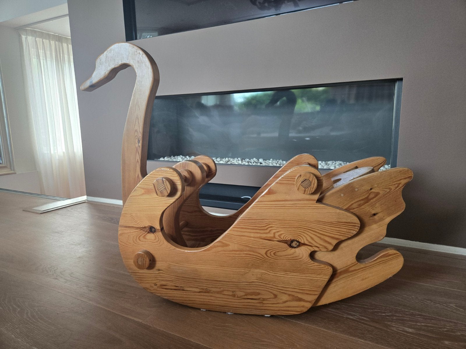 Handgemaakte Houten Zwaan Schommelstoel/Rijspeelgoed, Ophalen of Verzenden, Zo goed als nieuw, Rij- of Hobbelspeelgoed