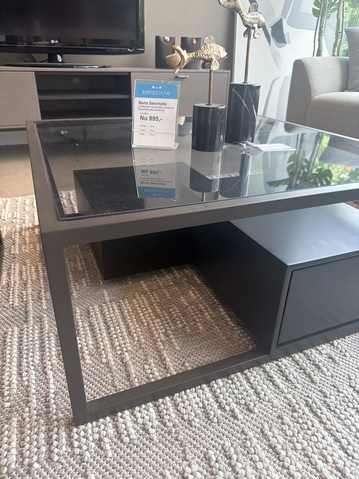 Salontafel Berta met glas en laden - Enza Home Rotterdam, Ophalen, 50 tot 100 cm, Nieuw, 50 tot 100 cm
