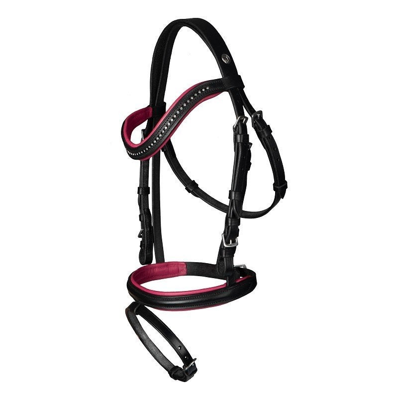 Roze onderlegd Horka Jolly hoofdstel maat mini en pony, Verstelbaar, Hoofdstel, Nieuw, Zwart