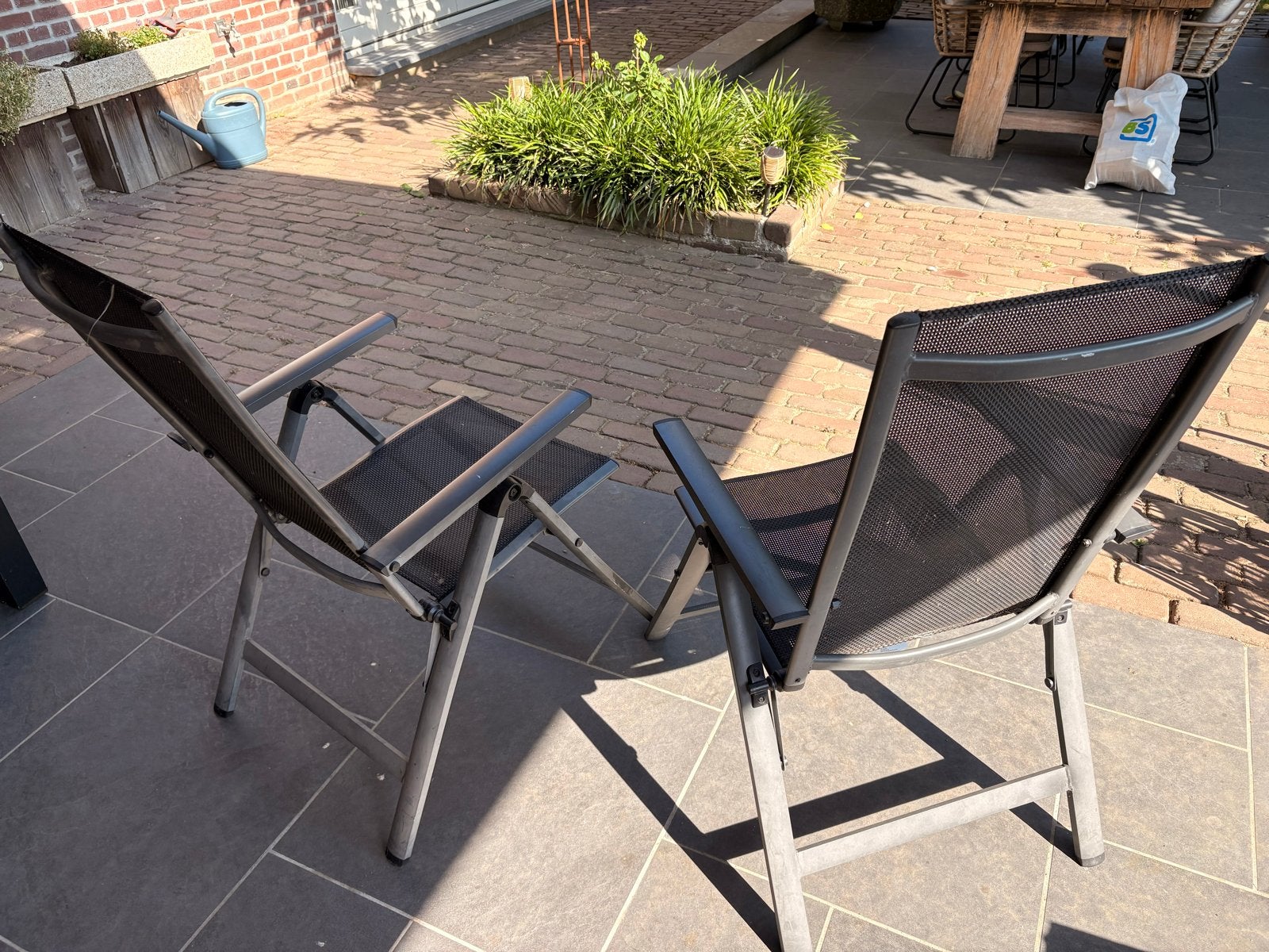 Twee verstelbare tuinstoelen in prima staat, Tuin en Terras, Ophalen, Zo goed als nieuw, Metaal, Verstelbaar