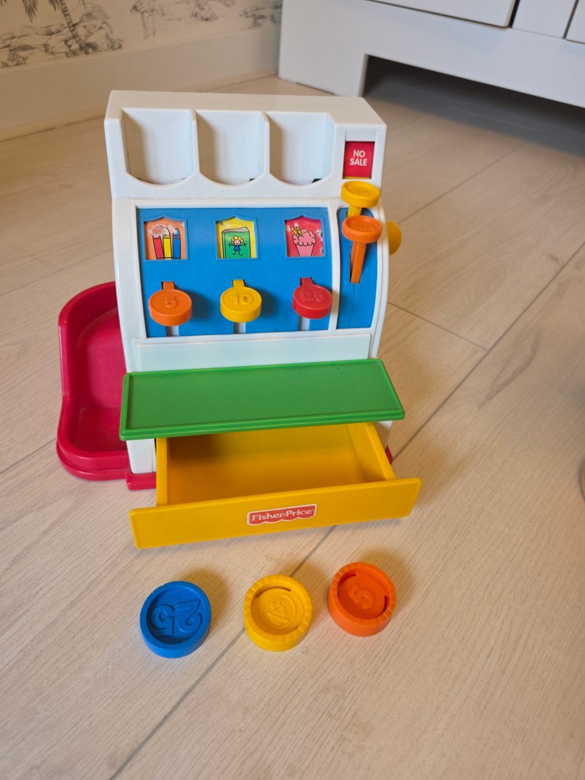 Vintage Fisher-Price Speelgoed Kassa met Munten, Kinderen en Baby's, Ophalen, Gebruikt, Overige typen