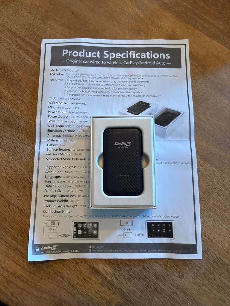 CarlinKit CPC200-CP2A Draadloze CarPlay/Android Auto Adapter, Auto diversen, Auto-accessoires, Ophalen of Verzenden, Zo goed als nieuw