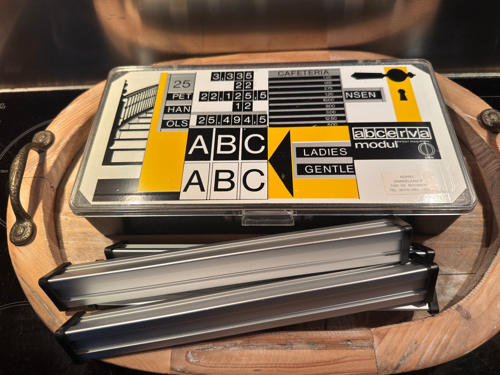 Vintage ABCelrva Modul Beletteringsset / Systeemdoos, Metaal, 25 cm, Zwart, Vintage