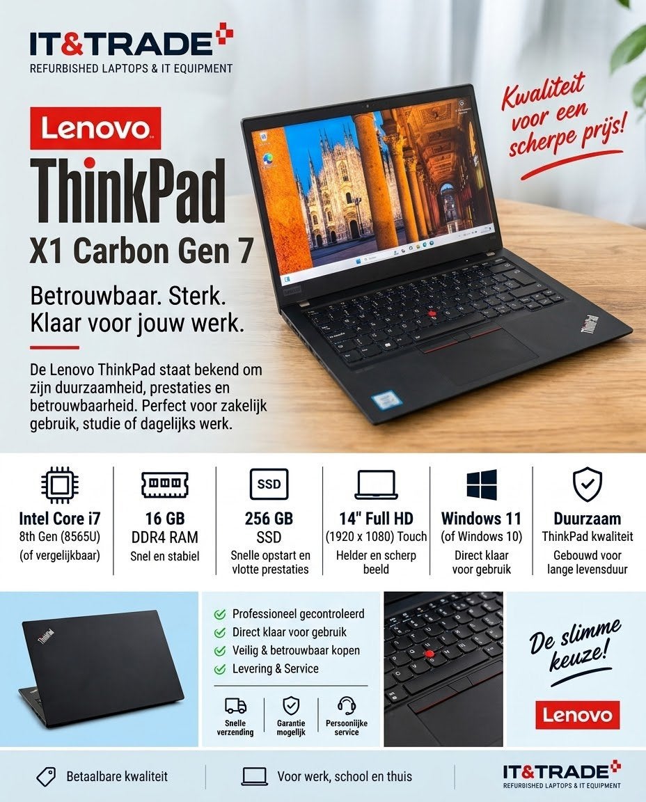 Lenovo ThinkPad X1 Carbon Gen 7 | i7 | 16GB | 256GB SSD, Computers en Software, 256 GB, 2 tot 3 Ghz, Qwerty, Ophalen of Verzenden
