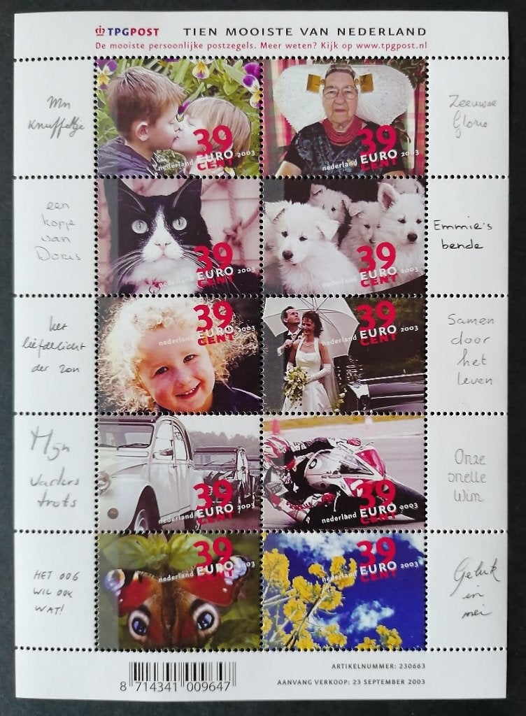 NEDERLAND - velletje nrs. V2199 t/m 2208 Tien Mooiste van NL, Postzegels en Munten, Ophalen of Verzenden, Postfris