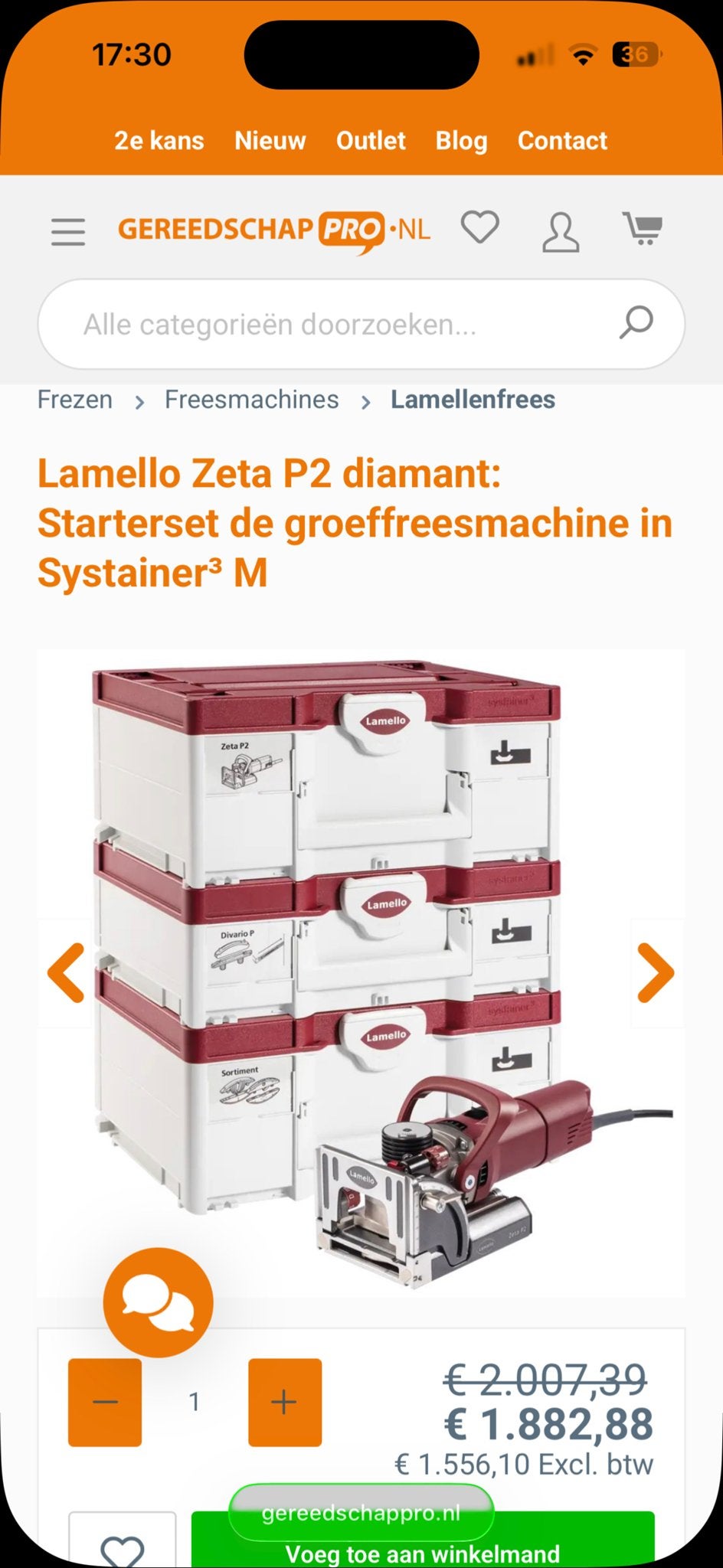 Lamello Zeta P2 diamant groeffreesmachine Starterset in Syst, Ophalen, Zo goed als nieuw, Elektrisch, Lamellenfrees