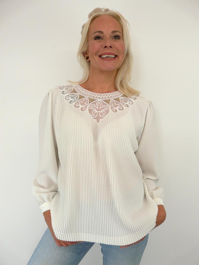 *Abfab Vintage Blouse met mooie Halslijn 42*, Marcel Laeuffer couture, Wit, Maat 42/44 (L), Ophalen of Verzenden