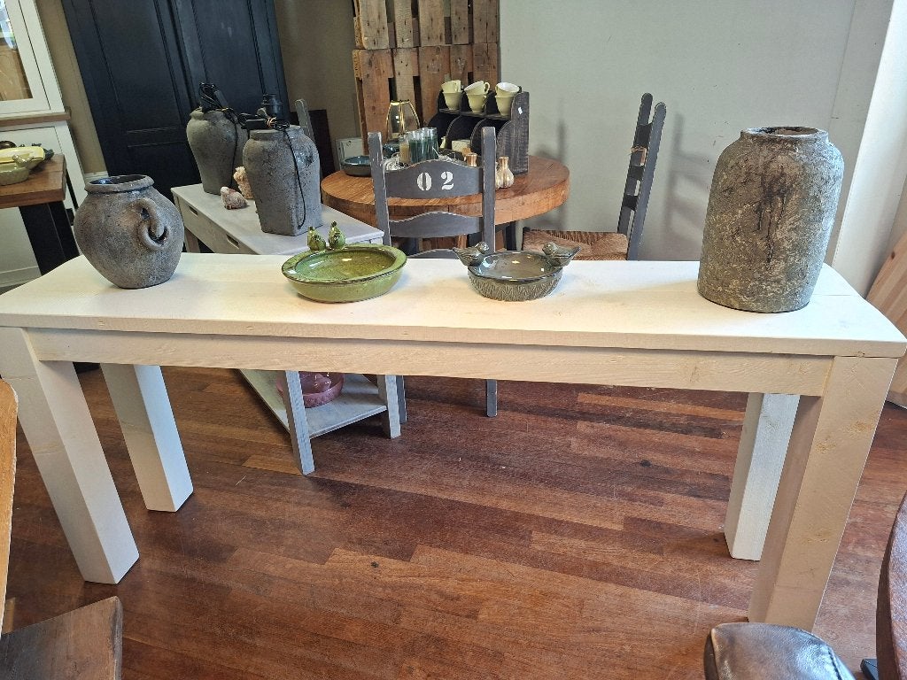 Witte houten sidetable 180 cm, Ophalen, Zo goed als nieuw, 75 cm of meer, 60 cm of meer