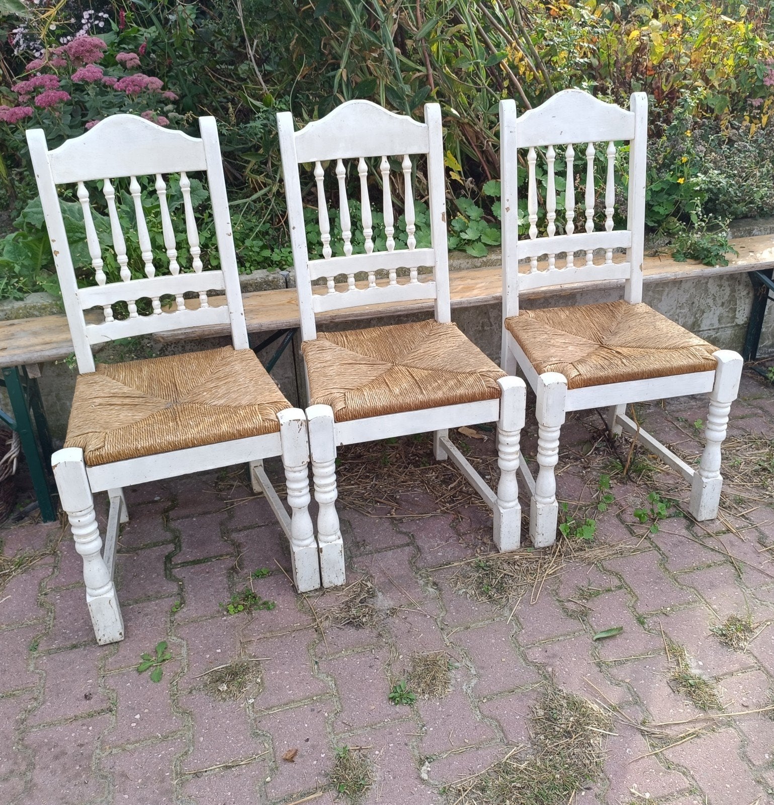 Landelijke witte eetkamer stoelen, Huis en Inrichting, Ophalen, Gebruikt, Wit, Hout