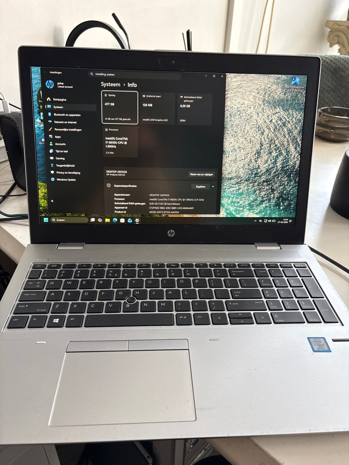 HP ProBook 650 G4 - i5-8356U, 8GB RAM, 477GB SSD, 8 GB, Minder dan 2 Ghz, Ophalen of Verzenden, Zo goed als nieuw