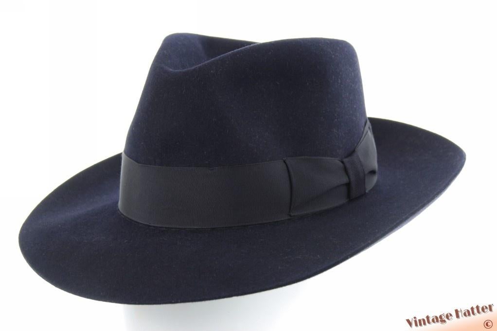 Vintage Gleufhoed Stanton Hats donkerblauw vilt 55 = S - XS, Ophalen of Verzenden, Hoed, Stanton Hats, 57 cm (M, 7⅛ inch) of minder