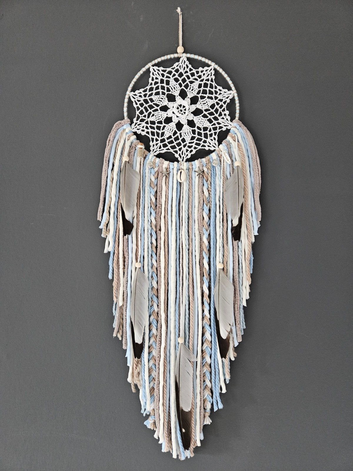 dromenvanger taupe wit blauw wandkleed boho ibiza bali deco, Ophalen of Verzenden, Nieuw