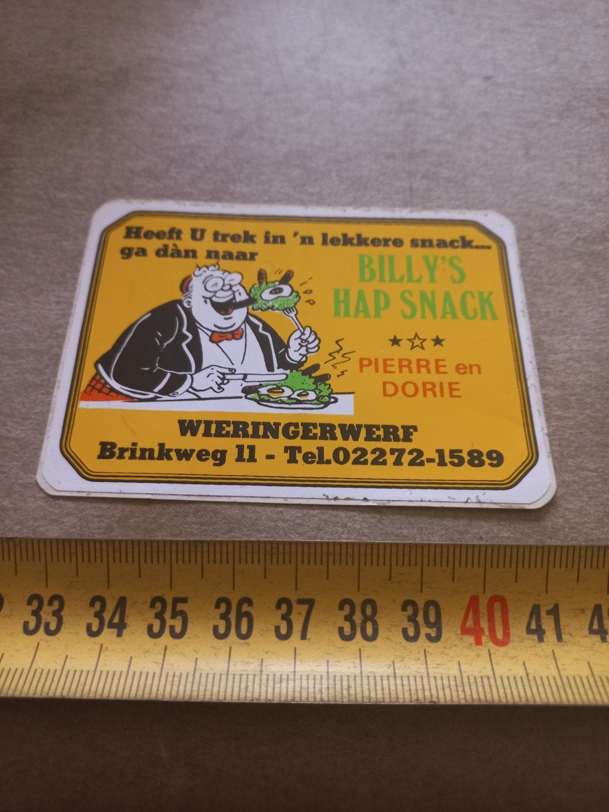Vintage Billy's Hap Snack Reclame Sticker Wieringerwerf, Ophalen of Verzenden