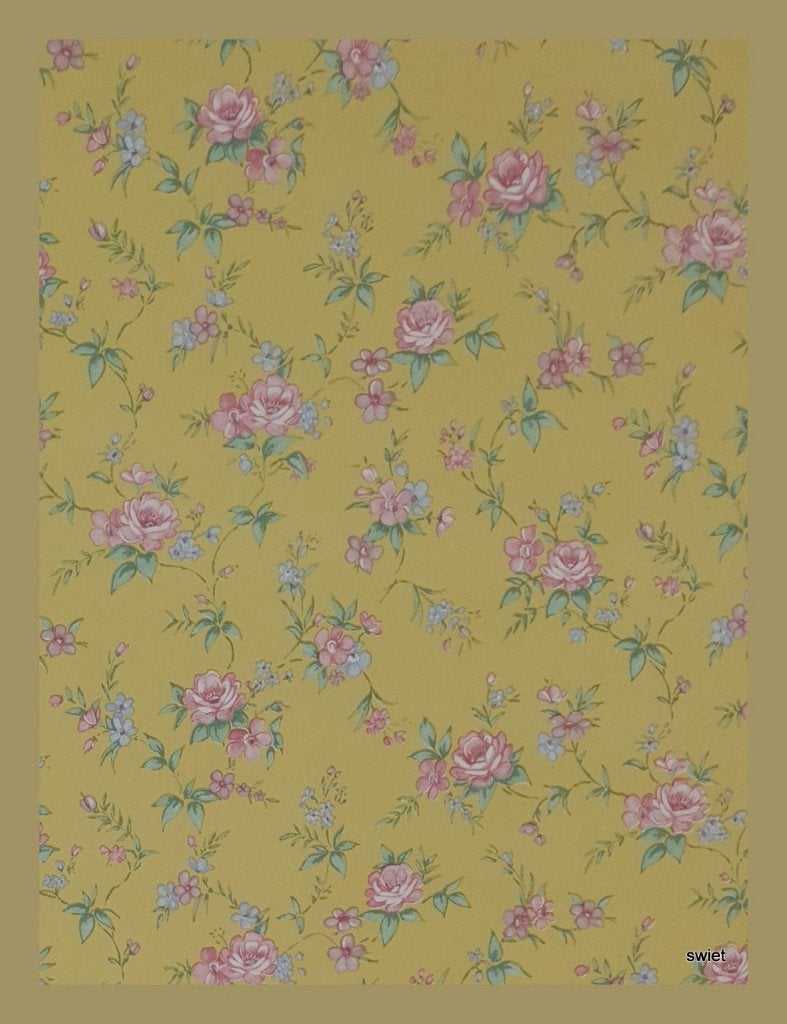 4719 Geel oud bloemenbehang vintage vrolijk retro 80s swiet, Verzenden, Roze