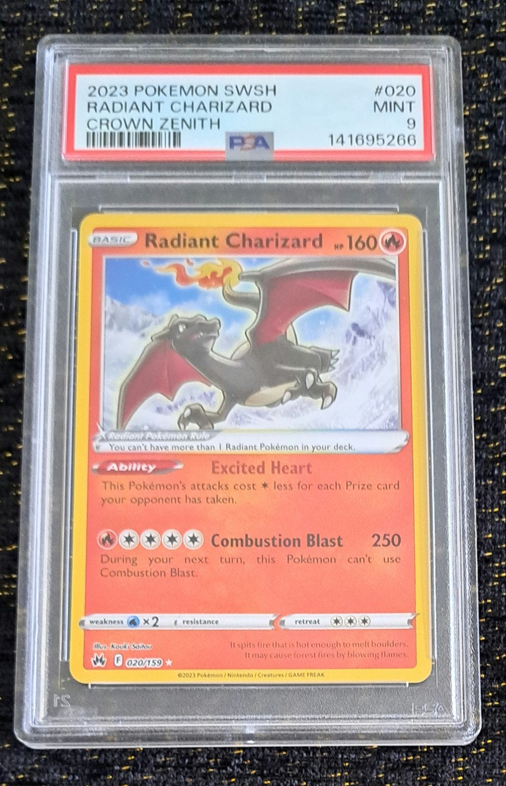 Radiant Charizard 020 psa 9, Ophalen of Verzenden, Zo goed als nieuw, Losse kaart
