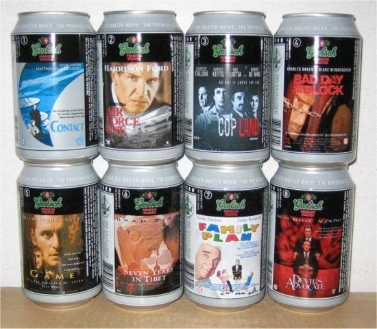GROLSCH Pilsener FILM POSTERS Bierblikjes (33cl) Serie van 8, Verzamelen, Ophalen of Verzenden, Zo goed als nieuw, Overige typen