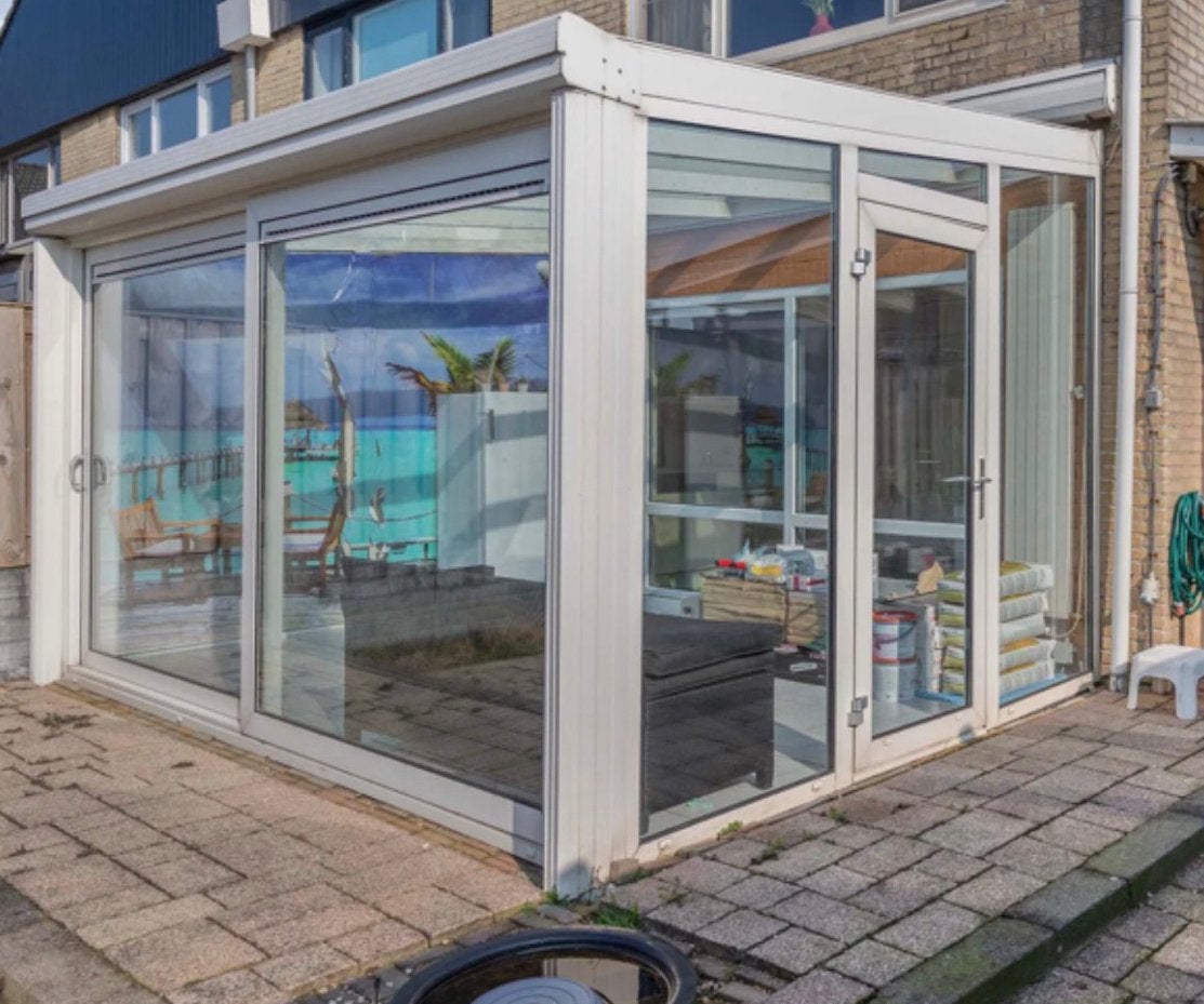 Kunstof serre (aanbouw) met glas 2.85x4.00M, Ophalen, Zo goed als nieuw, Serre