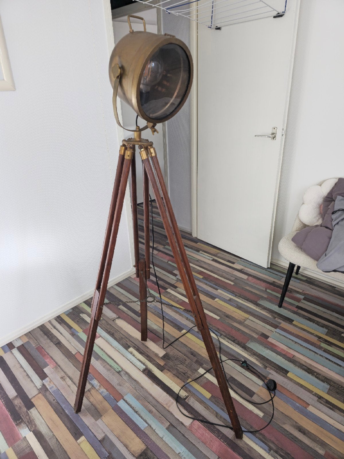 Oude originele koperen scheepslamp op statief, Antiek en Kunst, Ophalen of Verzenden