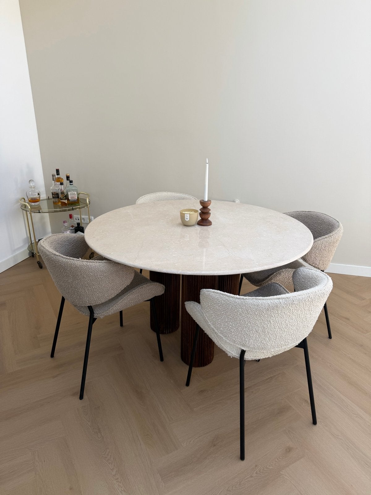 Eleonora eettafel, 130 cm rond marmer, mango hout, Ophalen, Gebruikt, 100 tot 150 cm, Rond