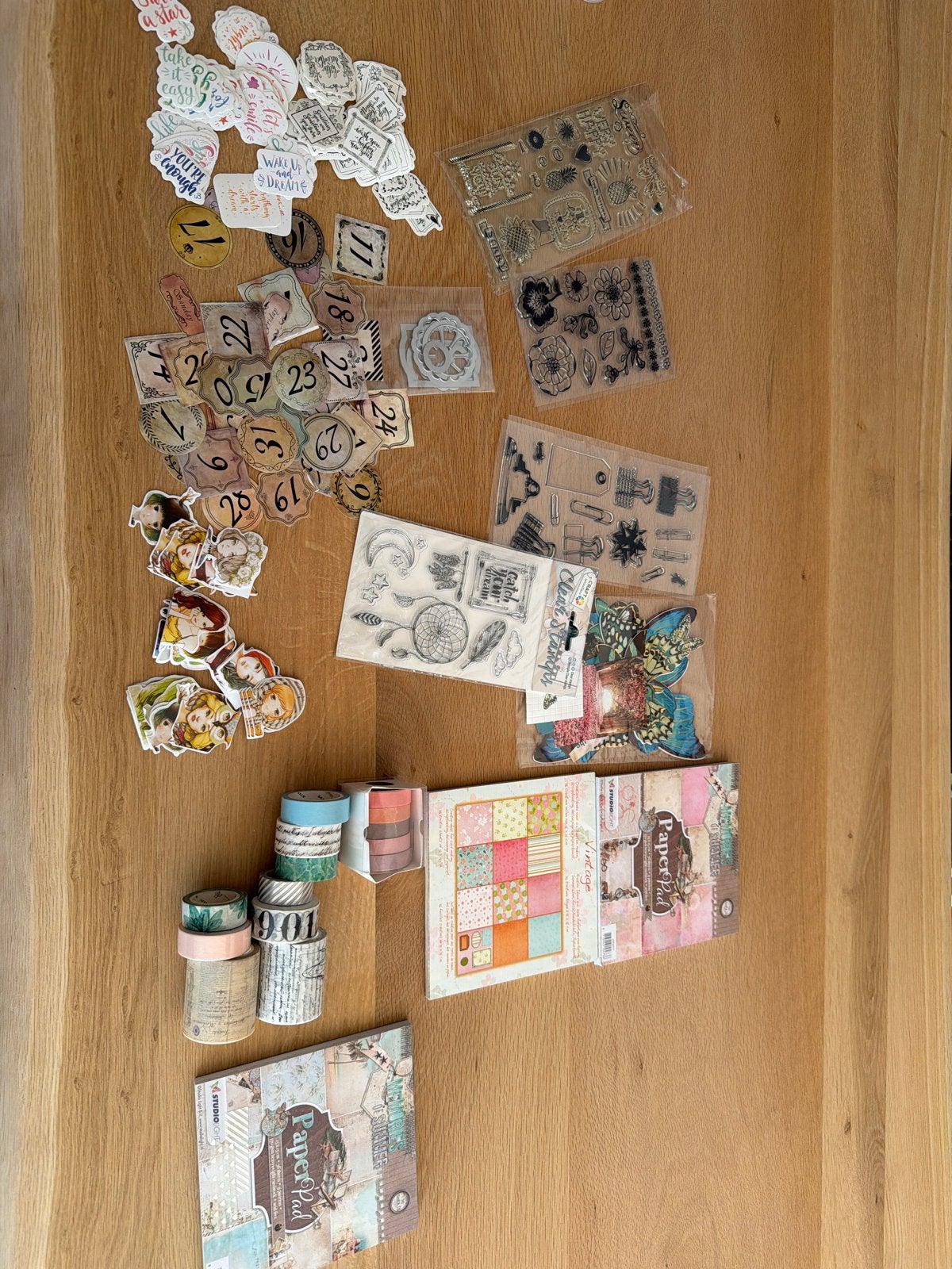 Grote knutselset met stempels, papier en stickers, Meerkleurig, Kunststof, Knutselmateriaal, Zelfklevend