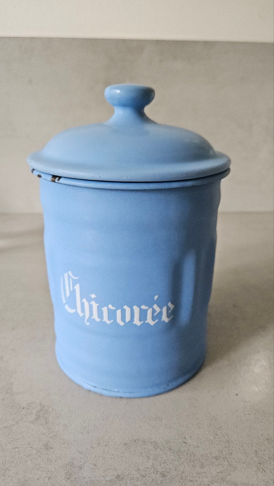 Vintage Chicorée voorraadpot - Lichtblauw emaille, Ophalen of Verzenden