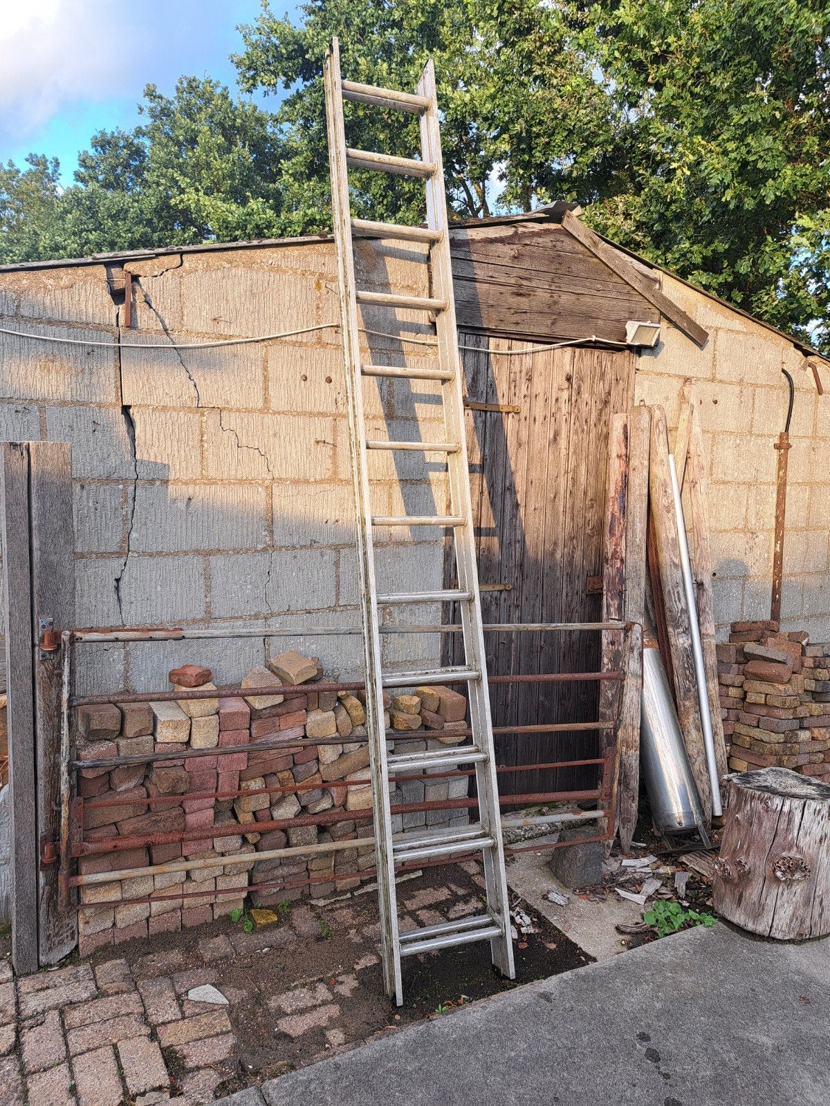oude aluminium trapleer ladder, Ophalen, Gebruikt, Ladder, Opvouwbaar of Inschuifbaar