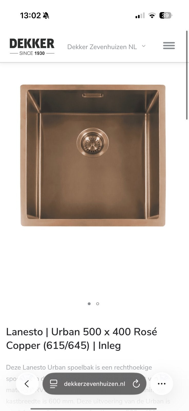 Nieuwe spoelbak rose copper koper, Zo goed als nieuw, Minder dan 100 cm, 25 tot 50 cm, 50 tot 100 cm