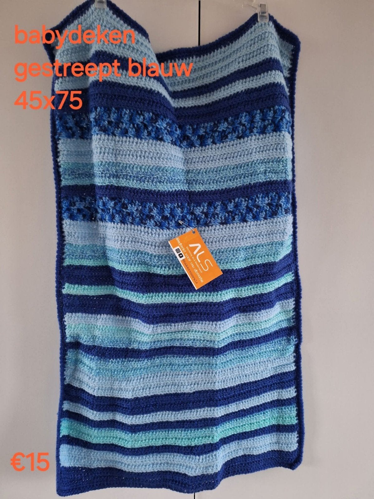 Babydeken gestreept blauw 45x75 cm, Nieuw, Handgemaakt, Blauw, Deken