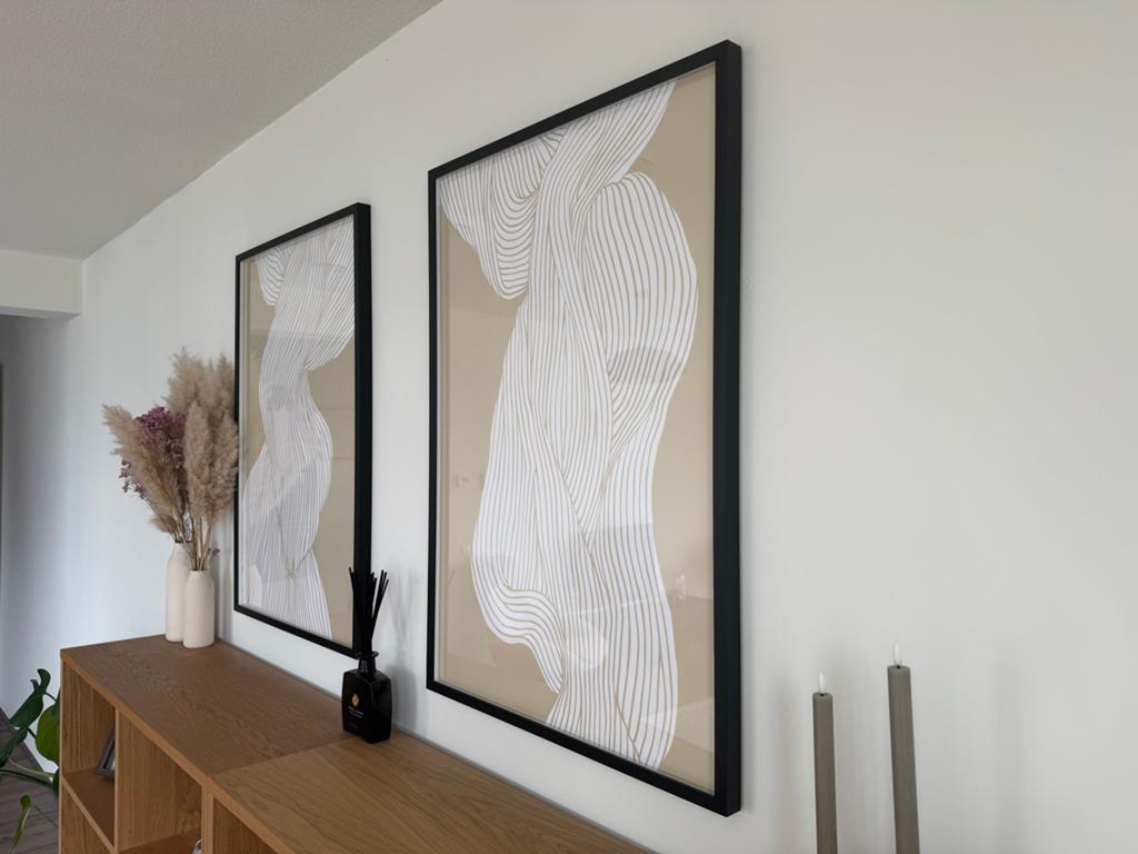 Set van 2 moderne abstracte posters met lijsten, Huis en Inrichting, Woonaccessoires | Lijsten, Ophalen, Zo goed als nieuw, 75 cm of meer